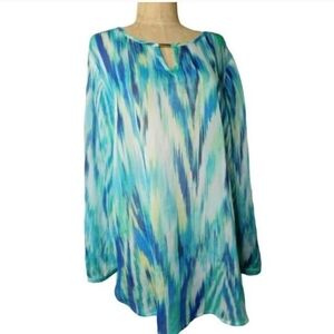 Chico's sheerBlue Green Patterned Women's Top size large